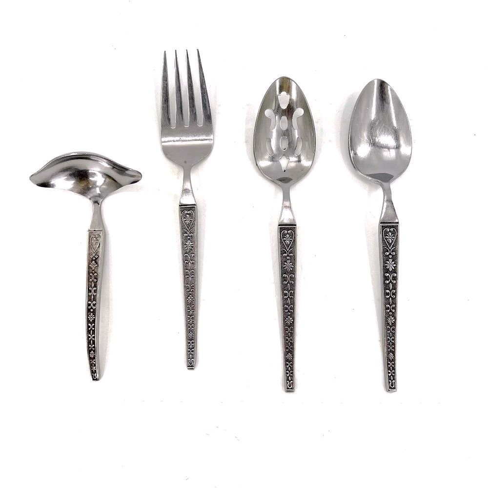 Vintage Riviera Cordova stainless Japan gravy serving spoons and fork.